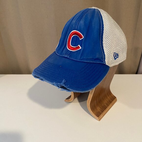 Vintage 1980s Chicago Cubs Hat Blue Mesh Trucker Cap Distressed Look - Picture 6 of 7